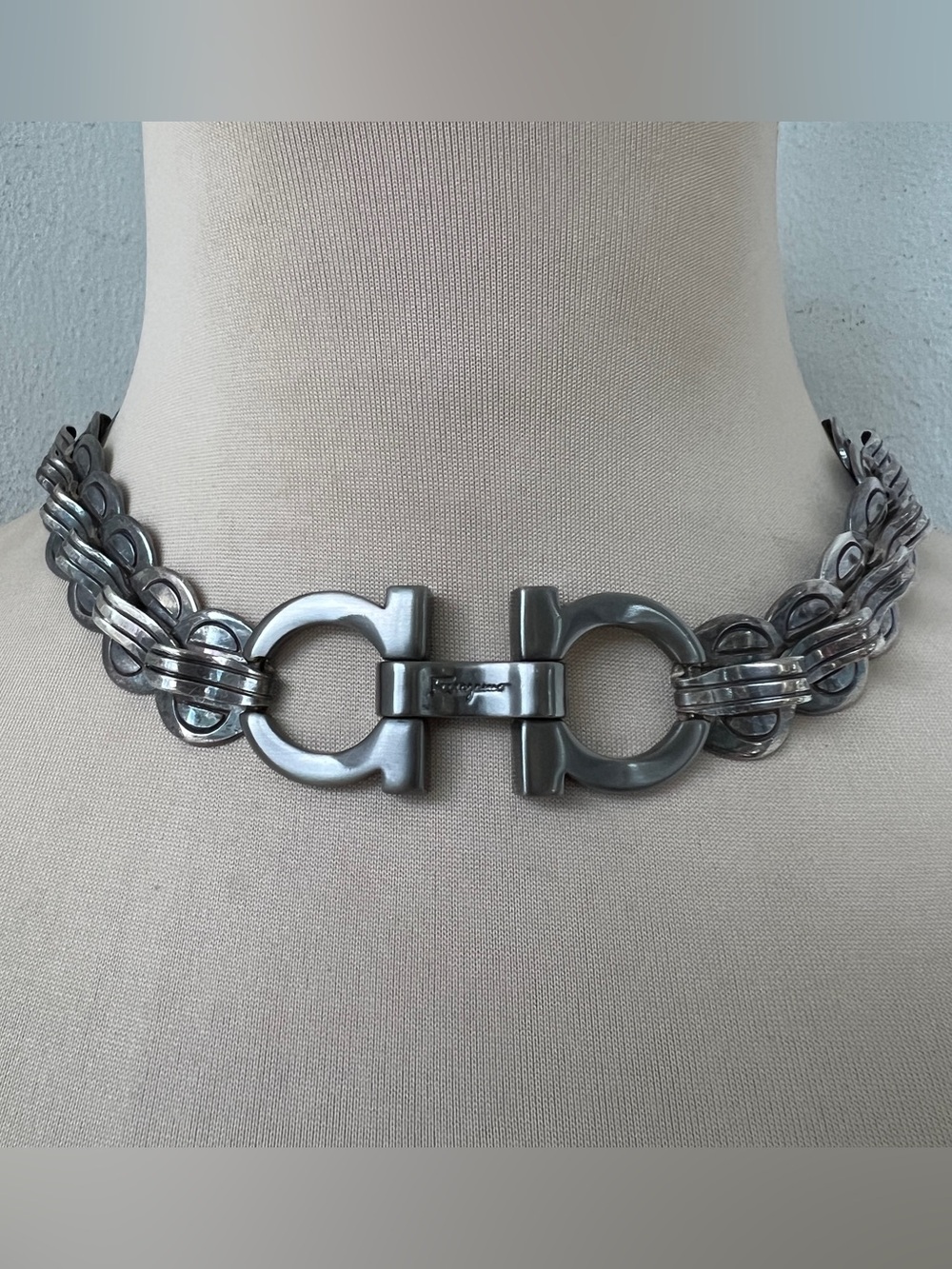 Custom Ferragamo x Junk You! Rescued Vintage Gunmetal Choker Necklace 15.5”
